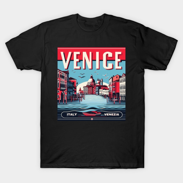 Venice Travel Retro Poster T-Shirt by TomFrontierArt